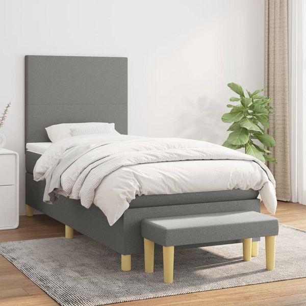 vidaXL Boxspringbett mit Matratze Dunkelgrau 90x200 cm Stoff, 3136966
