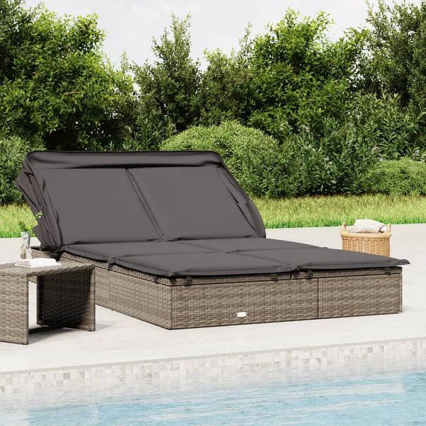 vidaXL 2-Personen-Sonnenliege mit Dach Grau 213x118x97 Poly Rattan, 319651