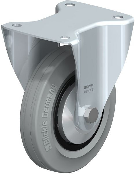 Blickle B-VPP 160R-SG-FA Stahlblech-Bockrolle mit Anschraubplatte, Vollgummi, Schwarz, 430132