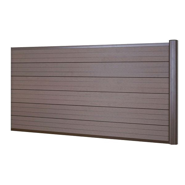 Mendler WPC-Sichtschutz Sarthe, Windschutz Zaun, Alu-Pfosten, Erweiterungselement niedrig, 1,85m braun, 65044+65045