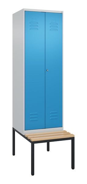 C+P Umkleidespind Classic PLUS SW, 2 Abteile, 2120x600x815mm, 7035/5012, Zylinderschloss, mit untergebauter Sitzbank, Buche-Sitzleisten, 0800527-20 S10048