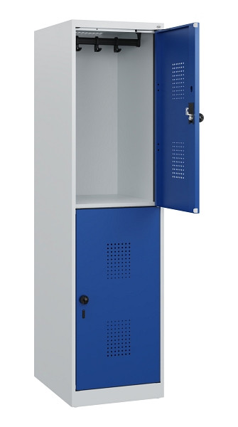 C+P Doppelstöckiger Spind Evolo PLUS, 2 Fächer, 1530x400x500mm, 7035/5010, Drehriegel, 0493005-12 S10006