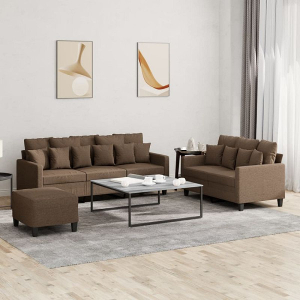 vidaXL 3-teilige Sofagarnitur mit Kissen Braun Stoff, 3201675