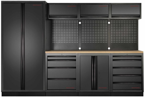 Kraftwerk MOBILIO BLK 4er Kombi mit Lochwand 2-Türig, Buche Multiplex, 3964G-BLK