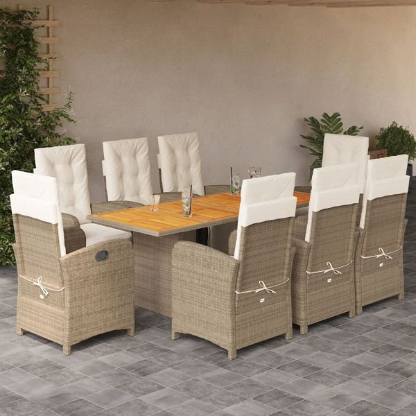 vidaXL 9-teilig Garten-Essgruppe mit Kissen Beige Poly Rattan, 3212509