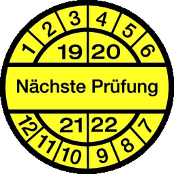 Schilder Klar Prüfplakette Nächste Prüfung ab 23 gelb/schwarz, 30 mm Dokumentenfolie selbstklebend, VE: 40 Stück, 41/04.23