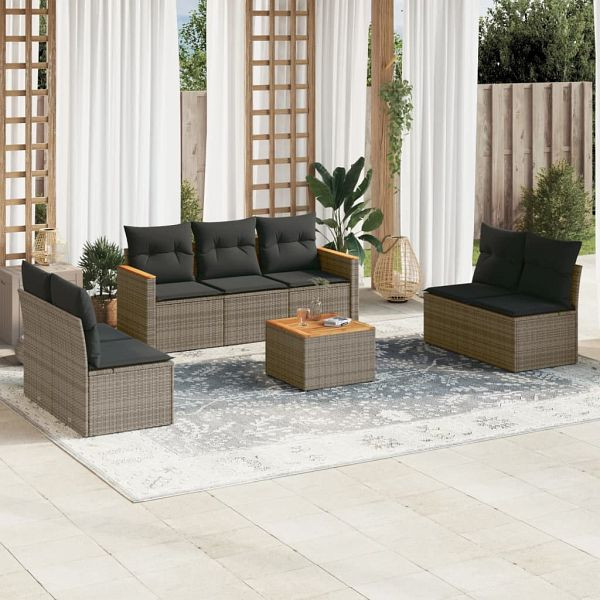 vidaXL 8-teilig Garten-Sofagarnitur mit Kissen Grau Poly Rattan, 3225885