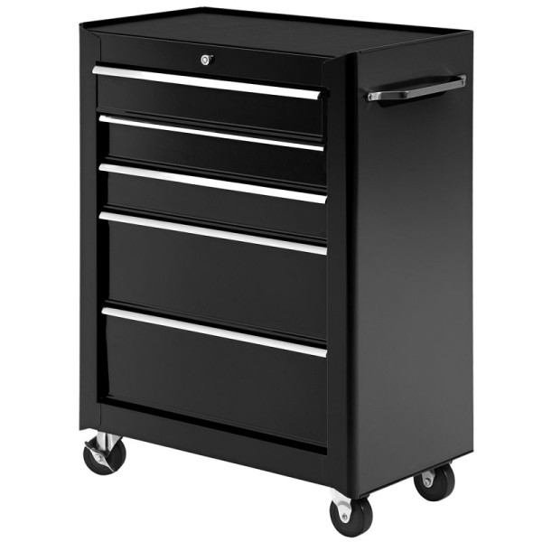 HOMCOM Werkzeugschrank, Werkzeugkiste, 5 Schubladen, rollbar, Stahl, Schwarz, B20-004BK