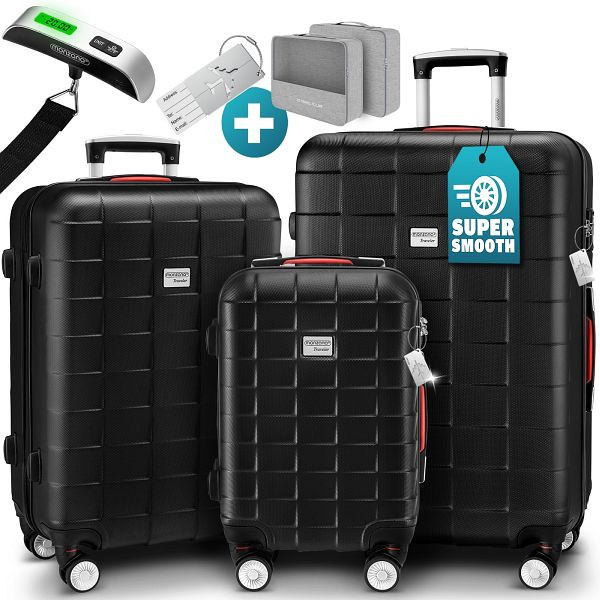 monzana Hartschalenkoffer-Set Exopack 3-tlg Schwarz ABS Zubehör, 109981