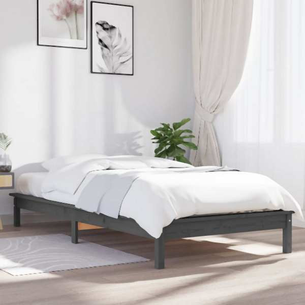 vidaXL Massivholzbett Grau 90x200 cm Kiefer, 820528, 8720287134169