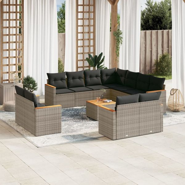 vidaXL 12-teilig Garten-Sofagarnitur mit Kissen Grau Poly Rattan, 3226508