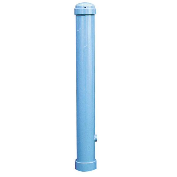 Stein HGS Stilpoller Ø 108 mm mit Halbkugelstahlkappe, Dreikantverschluss, Schließung unten, gelb mit schwarzen Streifen, 3 Ösen, Höhe über Flur: ca. 950 mm, 497fbsonder-gs-3