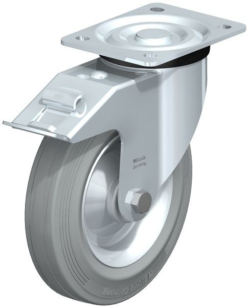 Blickle L-RD 202R-FI-VLI Stahlblech-Lenkrolle, mittelschwere Ausführung, mit Anschraubplatte & Feststeller, Zweikomponenten-Vollgummi, Grau, 5066