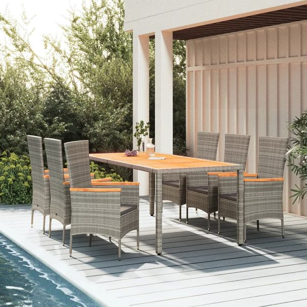 vidaXL 7-teilig Garten-Essgruppe mit Kissen Grau Poly Rattan, 3157542