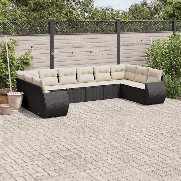 vidaXL 10-teilig Garten-Sofagarnitur mit Kissen Schwarz Poly Rattan, 3221865