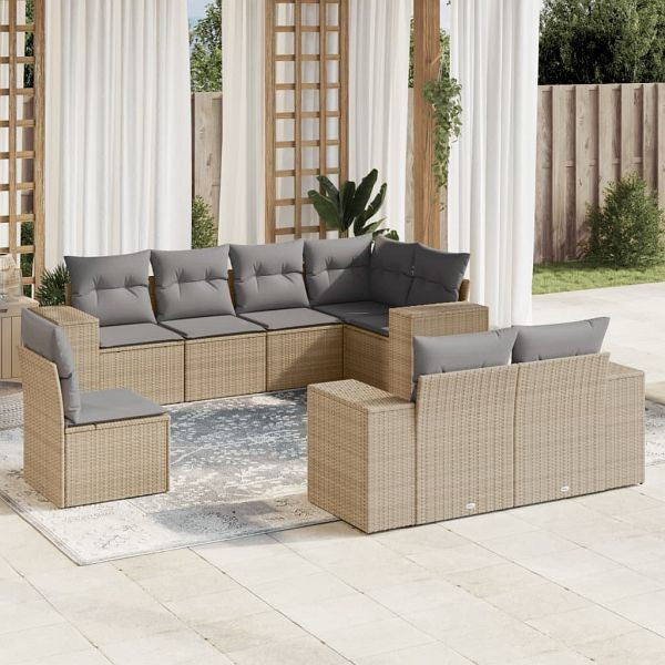 vidaXL 8-tlg. Garten-Sofagarnitur mit Kissen Beige Poly Rattan, 3222838