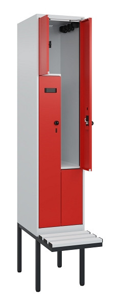 C+P Z-Spind Evolo PLUS, Bank, 2 Fächer, 2120x400x815mm, 7035/3020, Drehriegel, Material Sitzfläche Kunststoff, 0490437-122 S10059