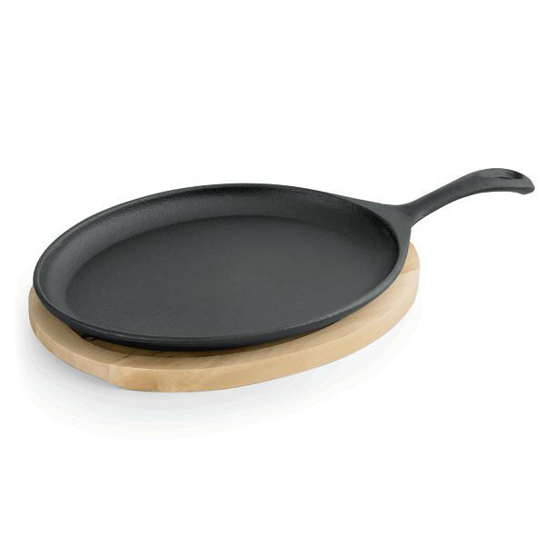WAS Cast Iron 35 Servierpfanne mit Holzuntersetzer, 27 x 16 x 2 cm, Gusseisen, 3522240