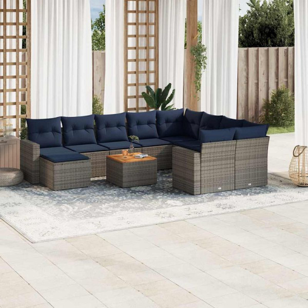 vidaXL 11-teiliges Gartensofa-Set mit Kissen, grau, Polyrattan, 3256747