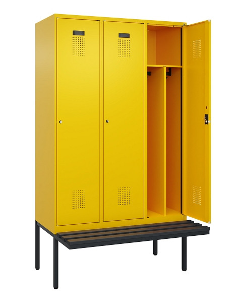 C+P Spind Evolo PLUS, 3 Abteile, 2120x1200x815mm, 1023/1023, Haken 4, Zylinderschloss, Sitzfläche Kunststoff, Trennwand, 0490407-32F S10102