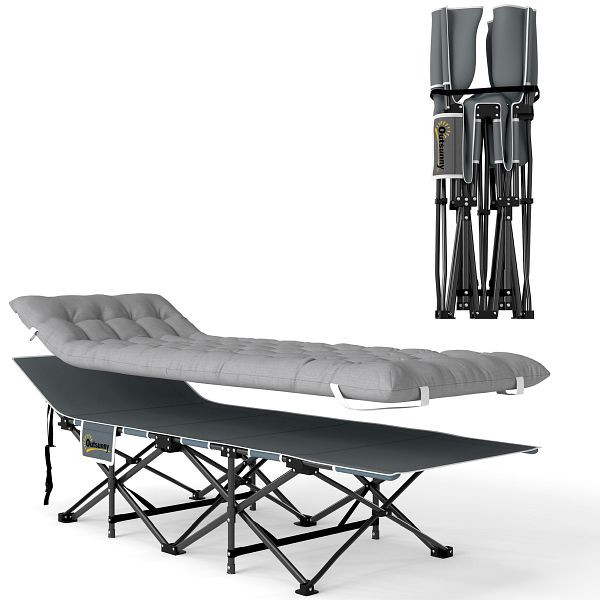 Outsunny Feldbett faltbar Campingbett mit Matratze Kopfkissen Seitentasche 185 x 68 x 37 cm bis 150 kg Hellgrau, A20-515V00LG