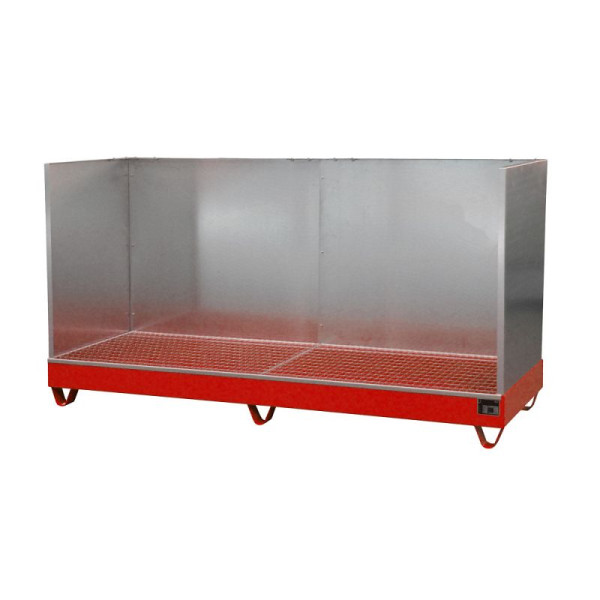 STEIN HGS Auffangwanne Serie 2000/SW, mit Spritzschutzwand, 222 Liter, RAL 3000 feuerrot, Gesamthöhe 1250 mm, lackiert, 4 x 200 Liter Fass, 79195.0020