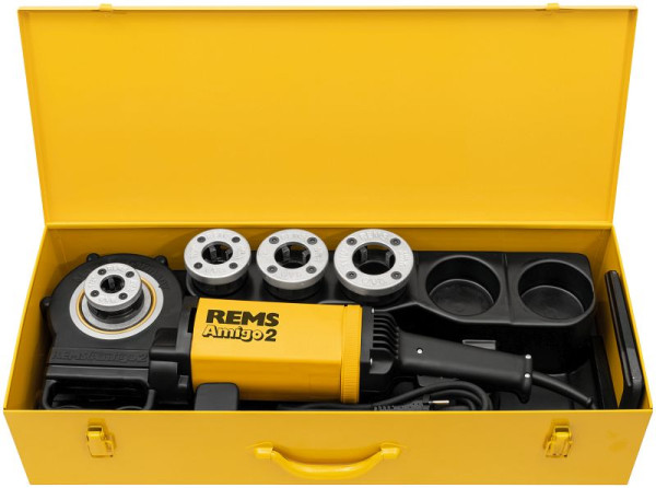 REMS Amigo Elektrische Gewindeschneidkluppe mit SchnellwechselSchneidköpfen, 2 Set R 1/2+3/4+1+1 1/4, 540028 R220