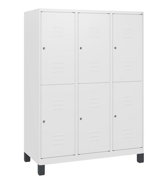 C+P Doppelstöckiger Spind Classic PLUS, Füße, 3 Abteile, 1630x1200x500mm, 9016/9016, Zylinderschlösser, 0803105-32 S10044