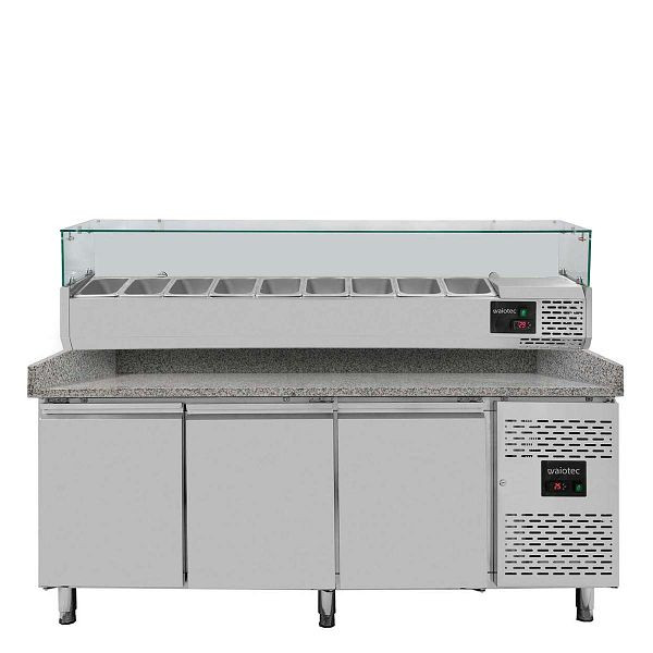 Vaiotec EASYLINE Pizzakühltisch 800 / 3-türig "grau" inkl. Kühlaufsatz GN1/3, 11260