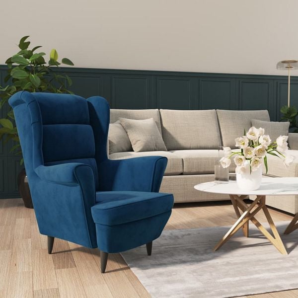 vidaXL Sessel Blau Samt, Farbe: Blau, Material: Samt (100 % Polyester), Sperrholz, 324058