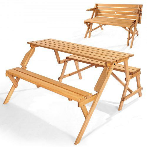 VEVOR 2-in-1 Picknicktisch & Bank-Set aus Holz, faltbar mit Schirmloch, Outdoor-Möbel in Braun für Garten & Veranda, 2HYKBXYCZ45FP7QYPV0