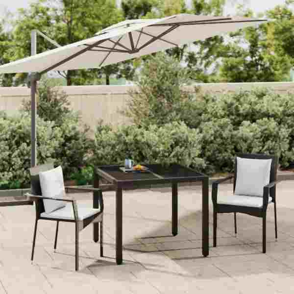 vidaXL 3-tlg. Garten-Essgruppe mit Kissen Schwarz Poly Rattan, 3184975