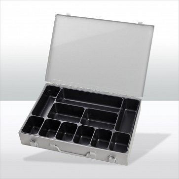 ADB Werkzeugkofferset mit 11-fach Einteiler, Außenmaße Koffer LxBxH: 33, 5x24x5 cm, Farbe: grau, RAL 7035, 88611