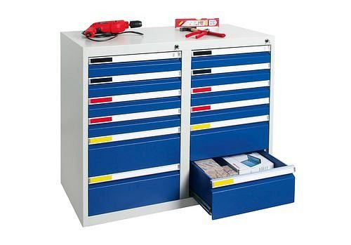 stumpf Schubladenschrank MovaFlex 500, 12 Schubladen, lichtgrau/enzianblau, B 1000 mm, H 900 mm, 251899