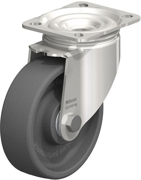 Blickle LIKX-POHI 125HXK-1 Hitzebeständige Edelstahl-Lenkrolle mit Anschraubplatte, Polyamid, Grau, 754695