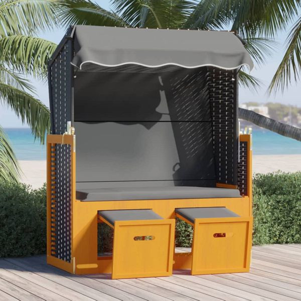vidaXL Strandkorb mit Dach Poly Rattan & Massivholz Schwarz Anthrazit, 318658
