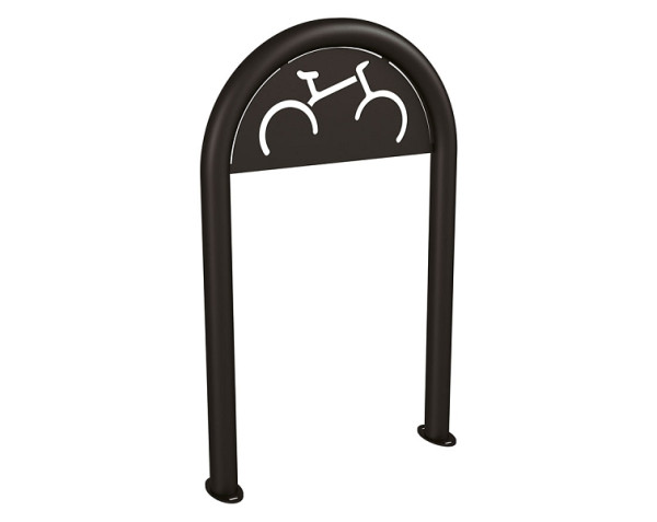 Procity Fahrradbügel in Büroklammerform Ø60 mm mit Fahrrad-Beschilderung - Auf Bodenplatten, RAL 9005, 291053.9005