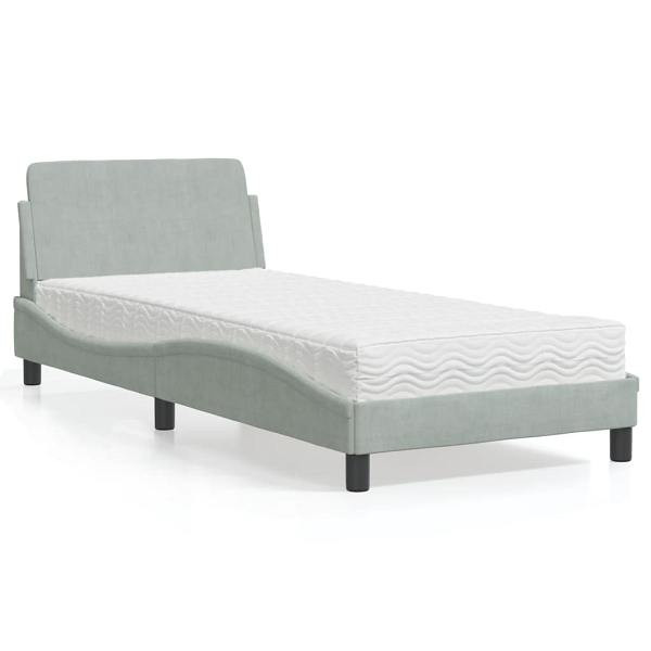 vidaXL Bett mit Matratze Hellgrau 90x200 cm Samt, 3208331