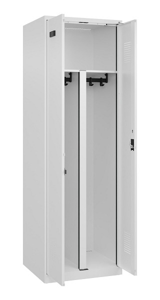 C+P PSA Schwarz-Weiß-Spind Evolo PLUS, 2 Abteile, 1850x600x500mm, 9016/9016, Zylinderschloss, 049002-20P S10047