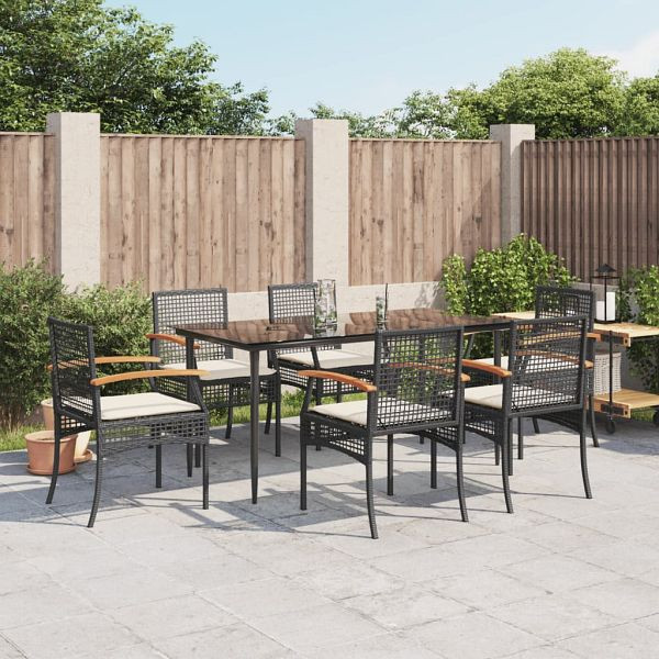 vidaXL 7-teilig Garten-Essgruppe mit Kissen Schwarz Poly Rattan, 3213600
