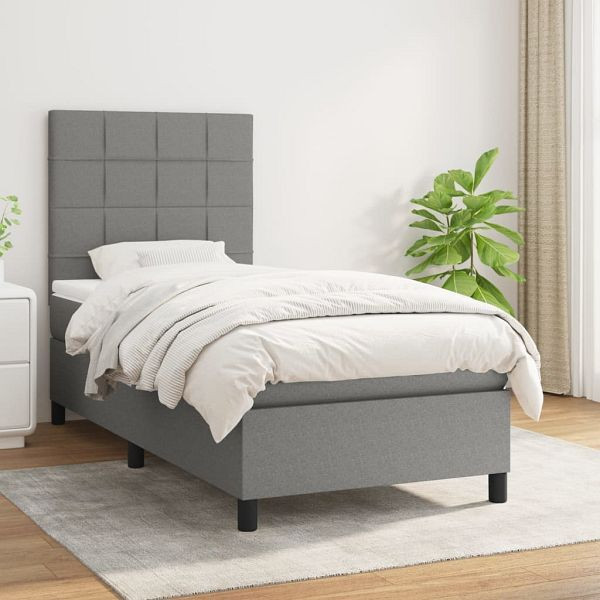 vidaXL Boxspringbett mit Matratze Dunkelgrau 80x200 cm Stoff, 3141730