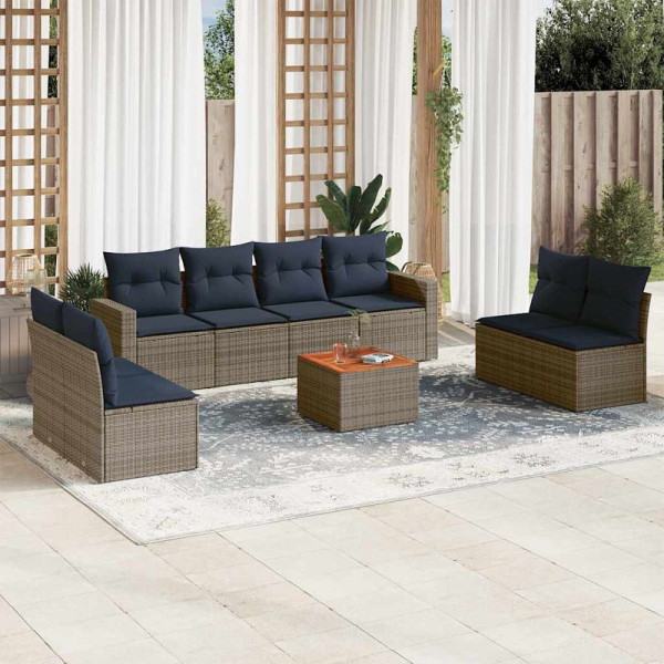 vidaXL 9-teilige Garten-Sofagarnitur mit Kissen Grau Poly Rattan, 3256418