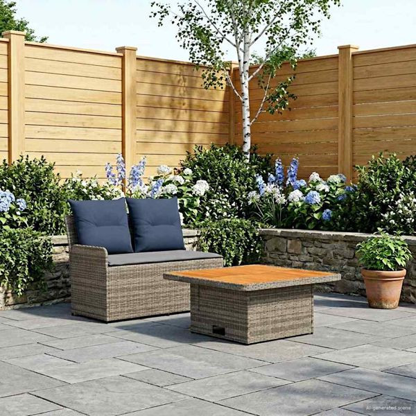 vidaXL Garten Armlehnen Sofa mit Klapptisch 2 Stück PE-Rattan, 42025381