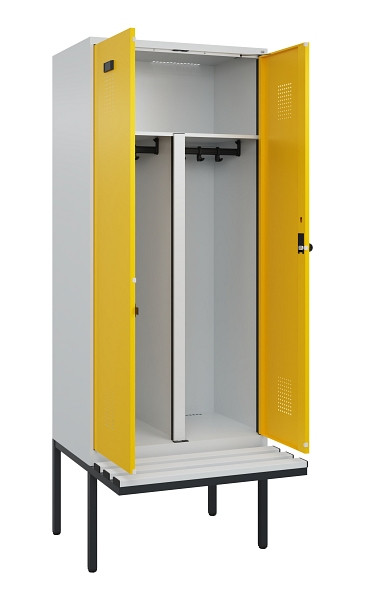 C+P PSA Doppel-Spind Evolo PLUS, Bank, 2 Abteile, 2120x800x815mm, 7035/1023, Drehriegel, Material Sitzfläche Kunststoff, 0490427-22P S10055