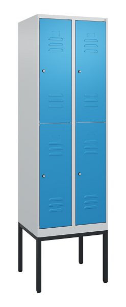 C+P Doppelstöckiger Spind Classic PLUS, Gestell, 2 Abteile, 2120x600x500mm, 7035/5012, Zylinderschlösser, 0803307-20 S10019