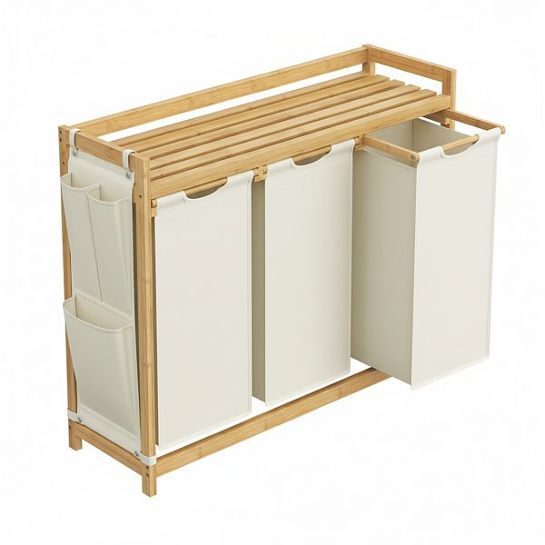 SONGMICS Wäschekorb, Weiß, 93,8x33x78 cm, RLH115W01