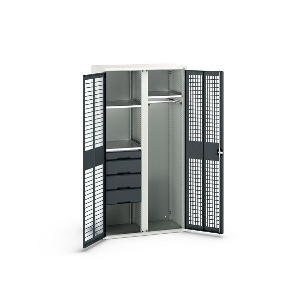 bott verso Garderobenschrank mit Belüftung, mit 3 Fachböden und 4 Schubladen, BxTxH: 1050 x550 x 2000 mm, Lichtgrau / Anthrazitgrau, 16926776.19