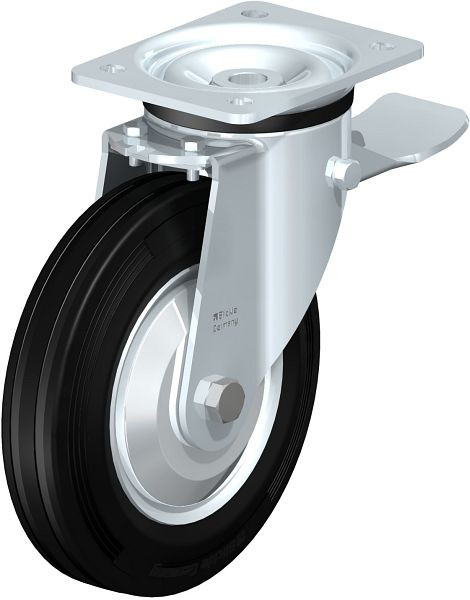 Blickle LK-RD 202R-ST-FA Stahlblech-Lenkrolle, schwere Ausführung, mit Anschraubplatte & Feststeller, Zweikomponenten-Vollgummi, Schwarz, 61705