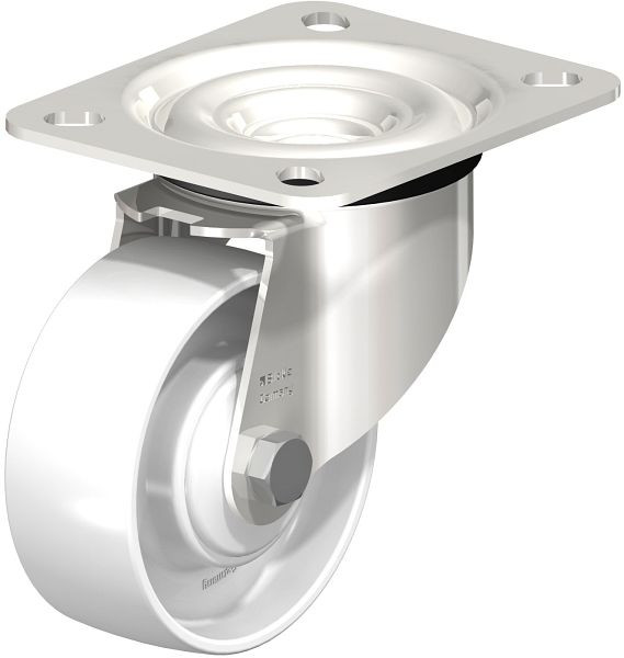 Blickle LEX-PO 80KD Edelstahl-Lenkrolle mit Anschraubplatte, Polyamid, Weiß, 842782