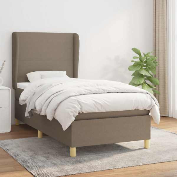 vidaXL Boxspringbett mit Matratze Taupe 100x200 cm Stoff, 3128345
